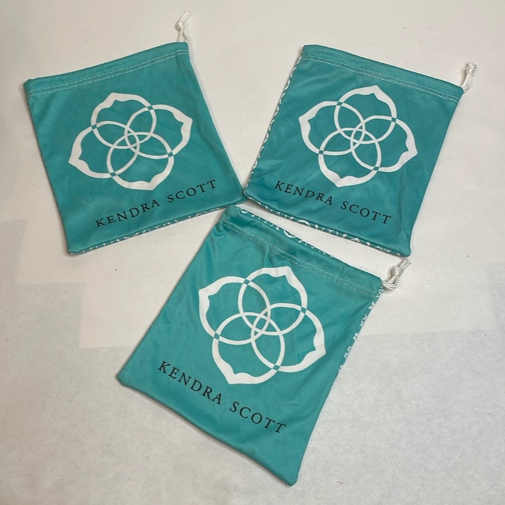 Kendra Scott Jewelry Dust Bags - Set of 3 -  Teal & White